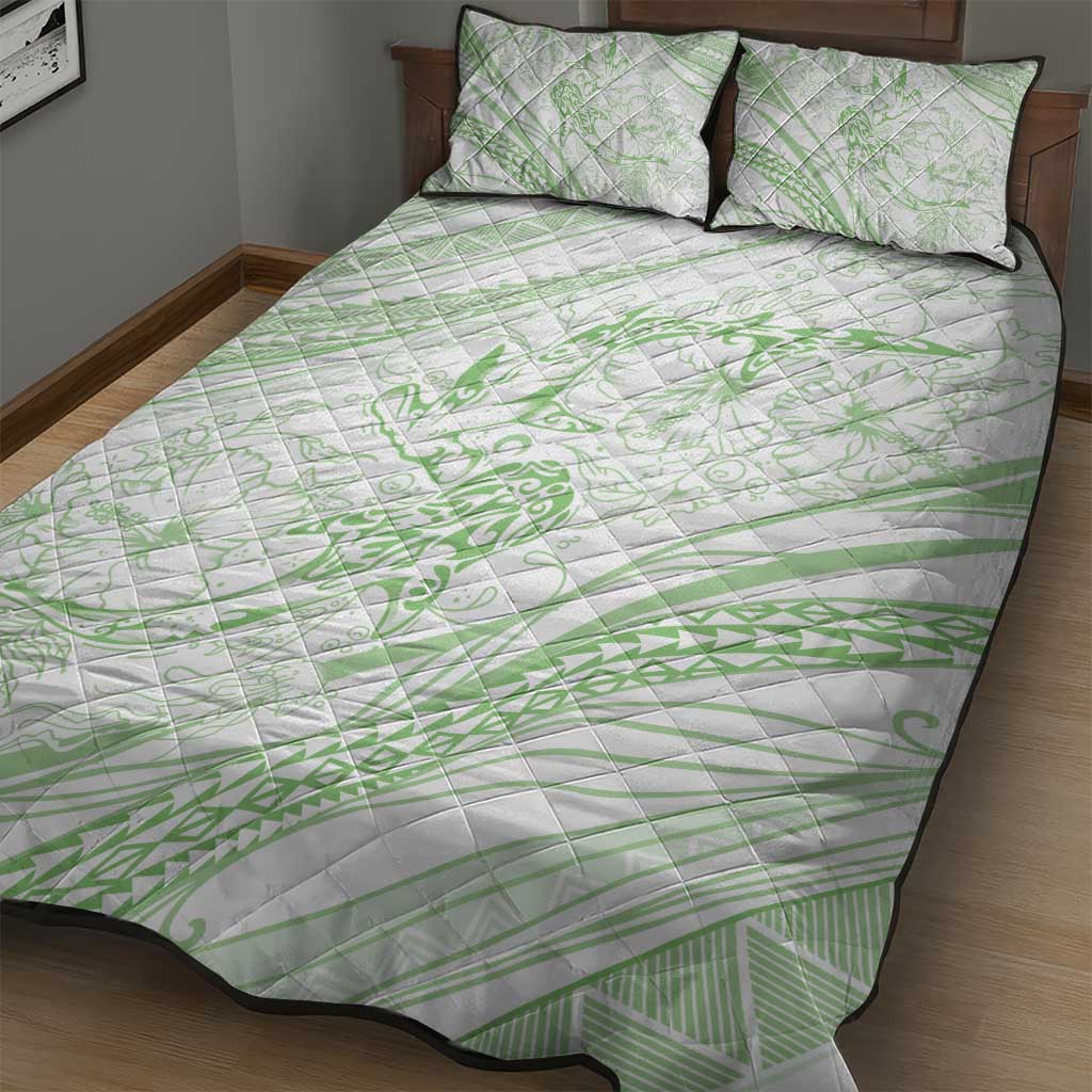 Sharks Couple Dreamy Polynesians Floral Sea Quilt Bed Set Emerald LT7 - Polynesian Pride