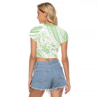 Sharks Couple Dreamy Polynesians Floral Sea Raglan Cropped T Shirt Emerald LT7 - Polynesian Pride