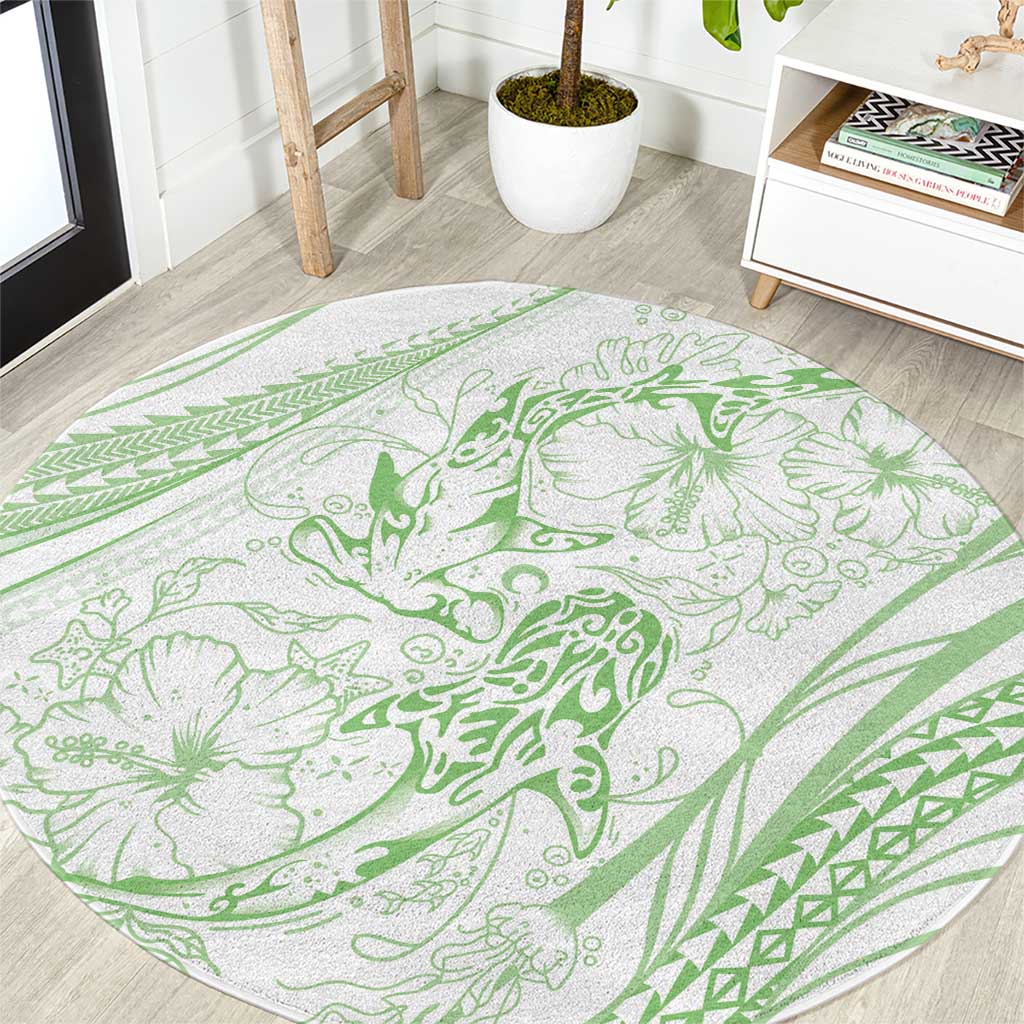 Sharks Couple Dreamy Polynesians Floral Sea Round Carpet Emerald LT7 Emerald - Polynesian Pride