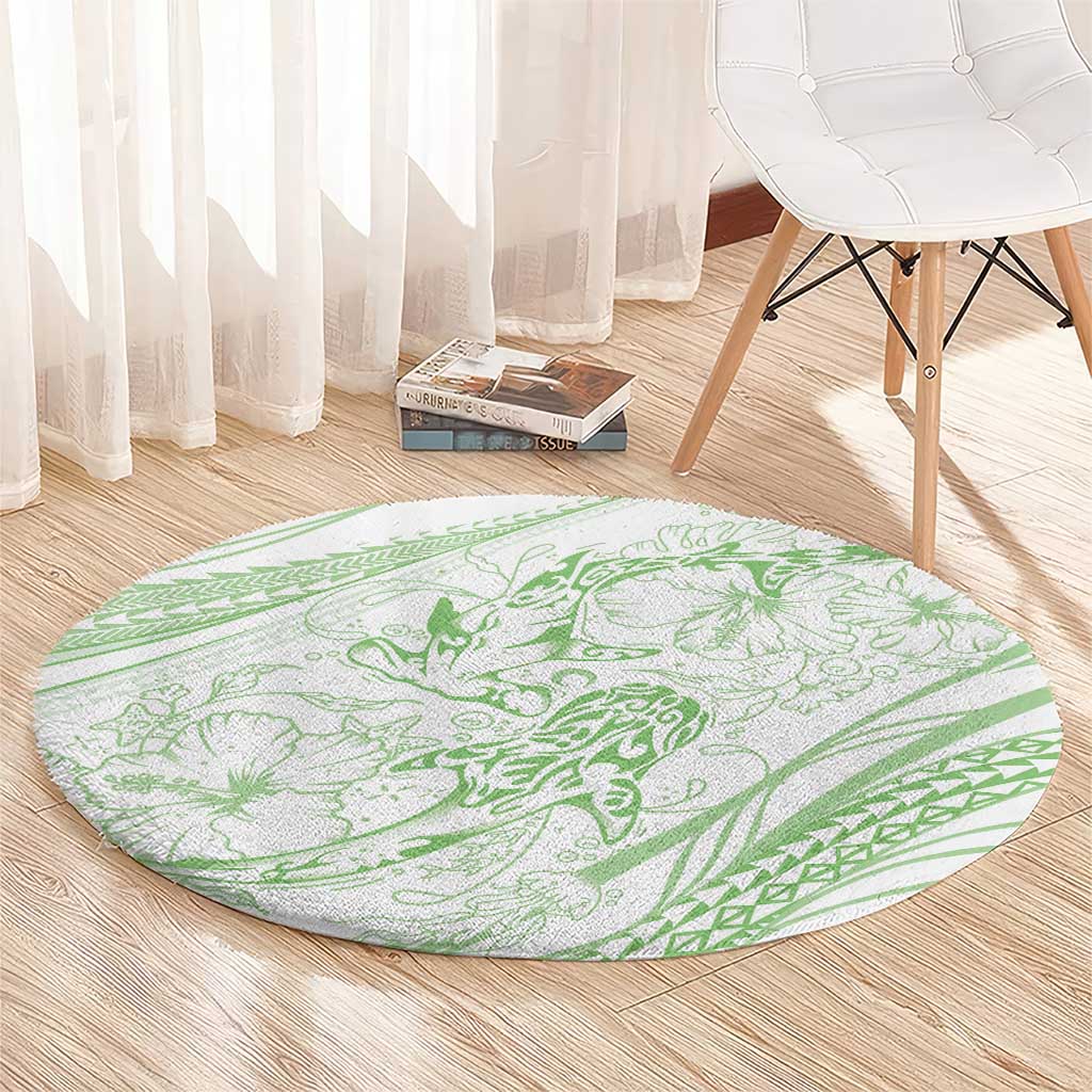 Sharks Couple Dreamy Polynesians Floral Sea Round Carpet Emerald LT7 - Polynesian Pride