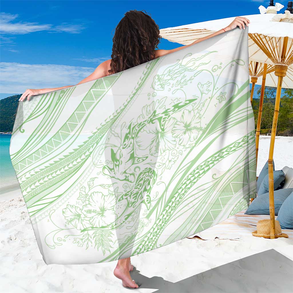 Sharks Couple Dreamy Polynesians Floral Sea Sarong Emerald - Polynesian Pride