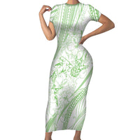 Sharks Couple Dreamy Polynesians Floral Sea Short Sleeve Bodycon Dress Emerald LT7 Long Dress Emerald - Polynesian Pride