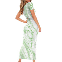 Sharks Couple Dreamy Polynesians Floral Sea Short Sleeve Bodycon Dress Emerald LT7 - Polynesian Pride
