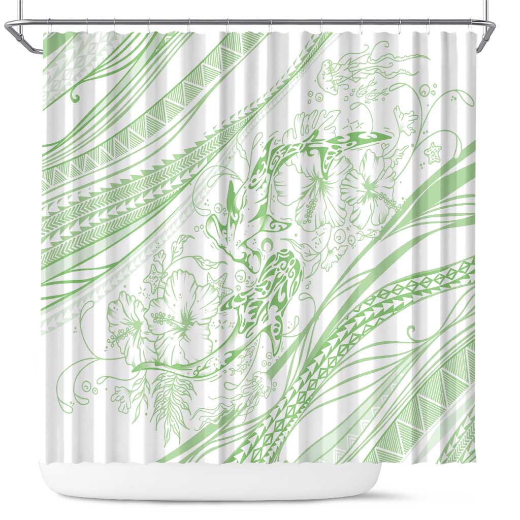 Sharks Couple Dreamy Polynesians Floral Sea Shower Curtain Emerald LT7 Emerald - Polynesian Pride