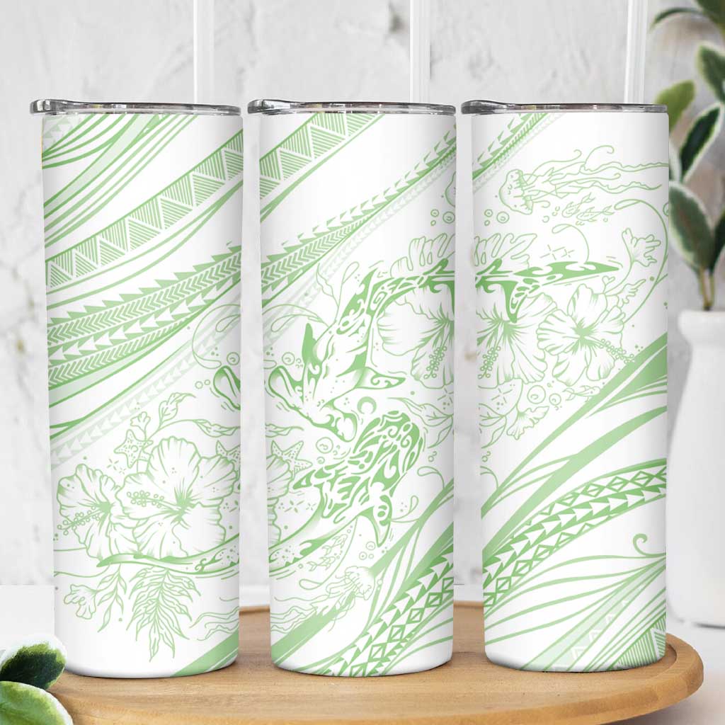 Sharks Couple Dreamy Polynesians Floral Sea Skinny Tumbler Emerald LT7 - Polynesian Pride
