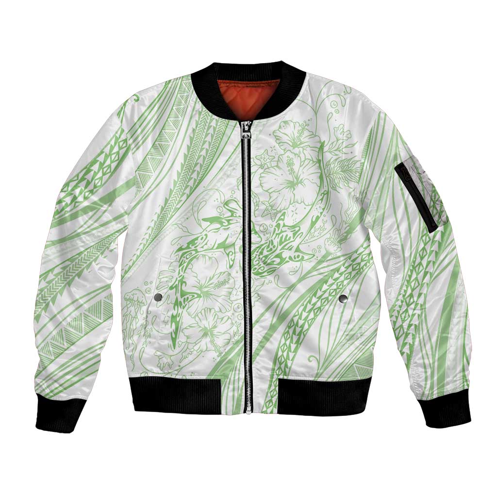 Sharks Couple Dreamy Polynesians Floral Sea Sleeve Zip Bomber Jacket Emerald - Polynesian Pride