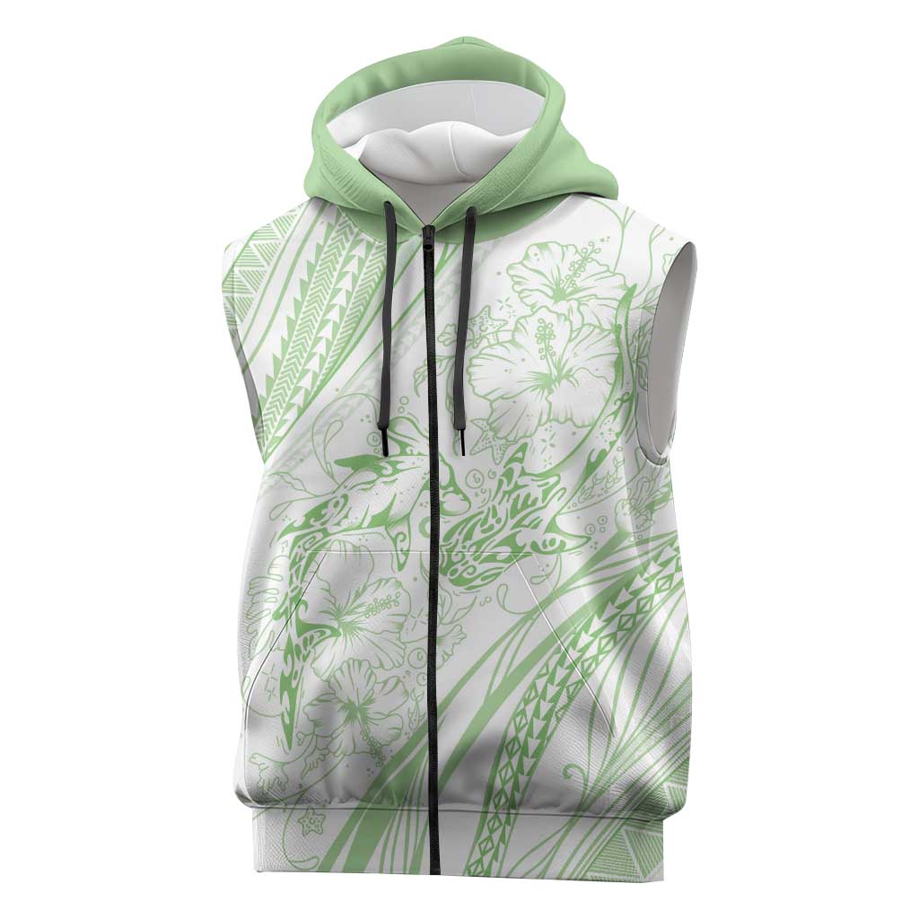Sharks Couple Dreamy Polynesians Floral Sea Sleeveless Zip Hoodie Emerald LT7 Emerald - Polynesian Pride