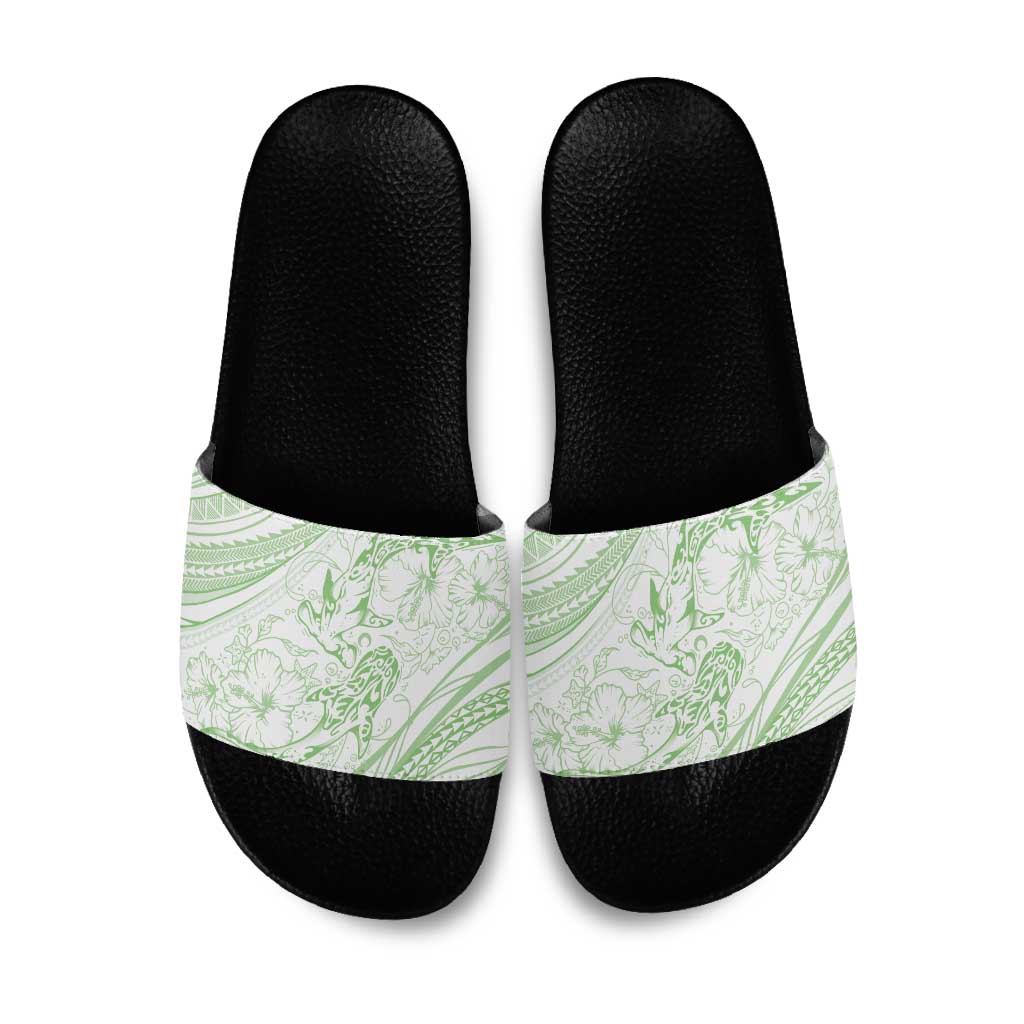 Sharks Couple Dreamy Polynesians Floral Sea Slide Sandals Emerald LT7 Emerald - Polynesian Pride