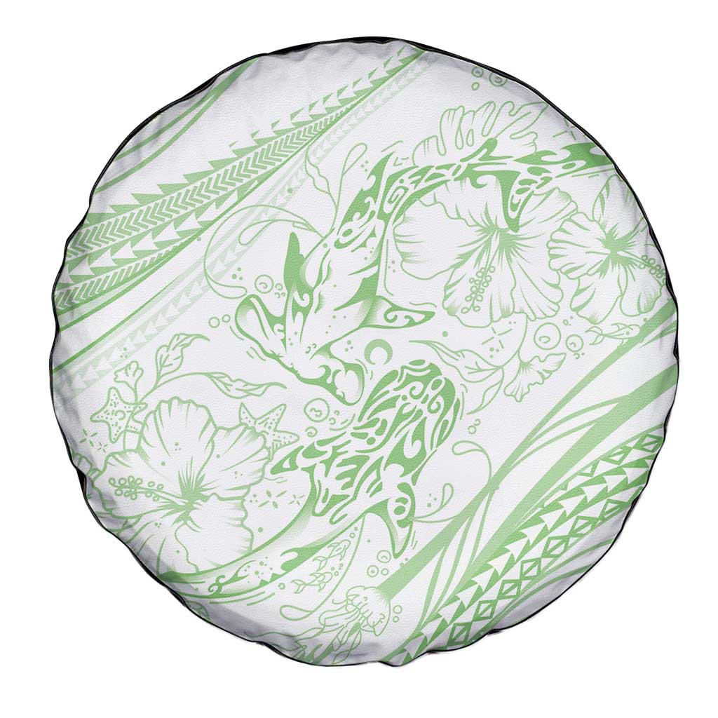 Sharks Couple Dreamy Polynesians Floral Sea Spare Tire Cover Emerald LT7 - Polynesian Pride