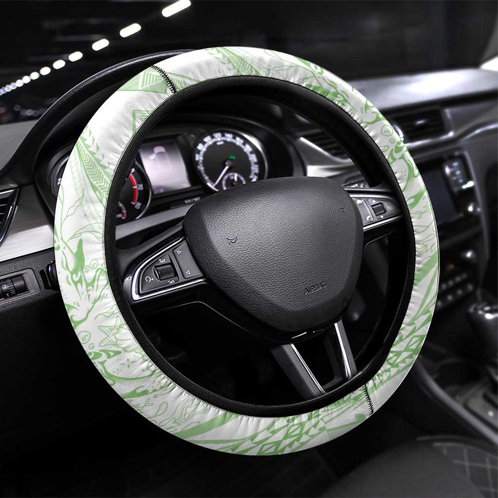 Sharks Couple Dreamy Polynesians Floral Sea Steering Wheel Cover Emerald LT7 Universal Fit Emerald - Polynesian Pride