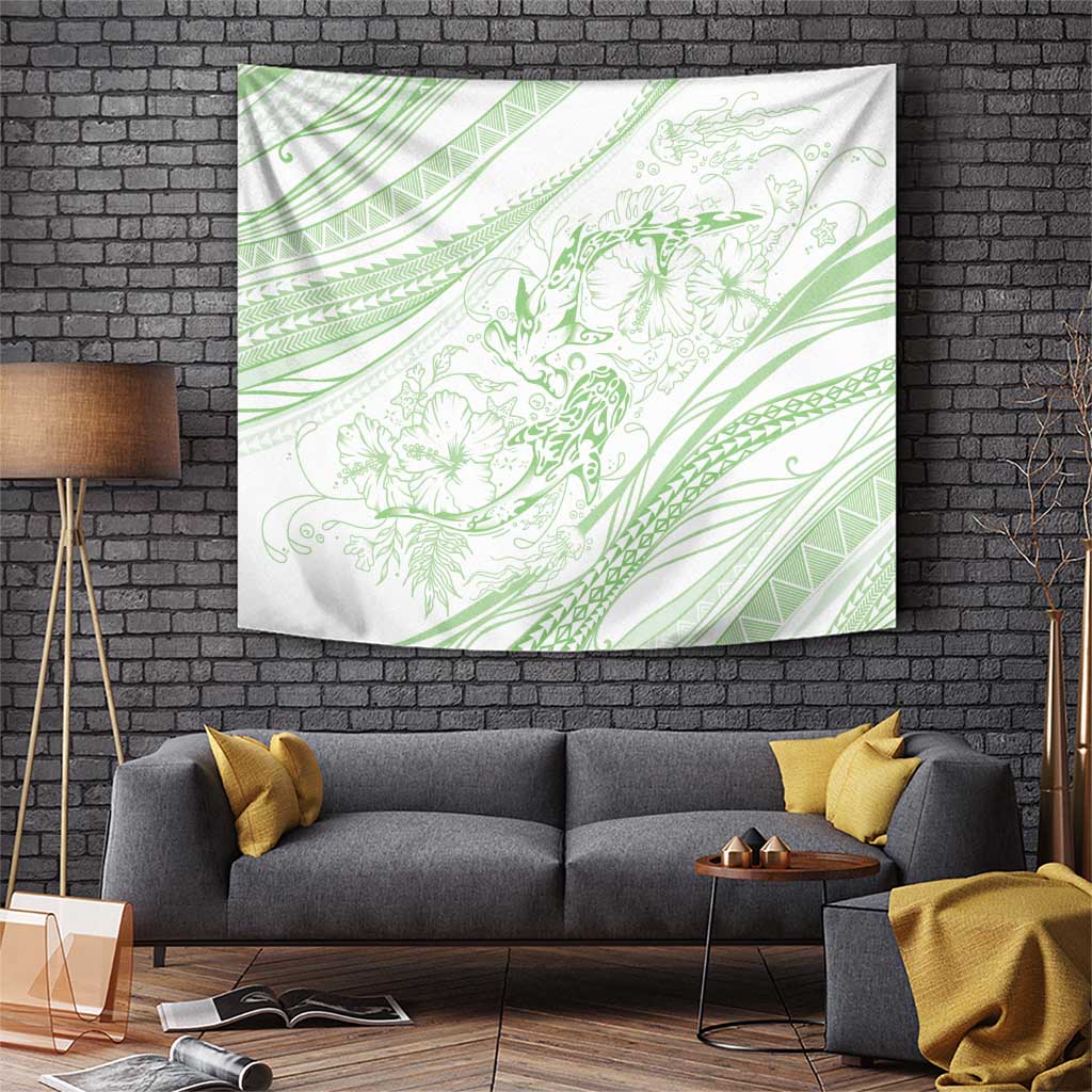 Sharks Couple Dreamy Polynesians Floral Sea Tapestry Emerald LT7 Emerald - Polynesian Pride