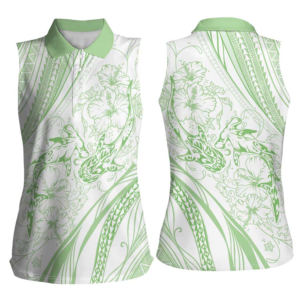 Sharks Couple Dreamy Polynesians Floral Sea Women Sleeveless Polo Shirt Emerald LT7 - Polynesian Pride