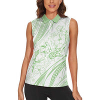 Sharks Couple Dreamy Polynesians Floral Sea Women Sleeveless Polo Shirt Emerald LT7 - Polynesian Pride