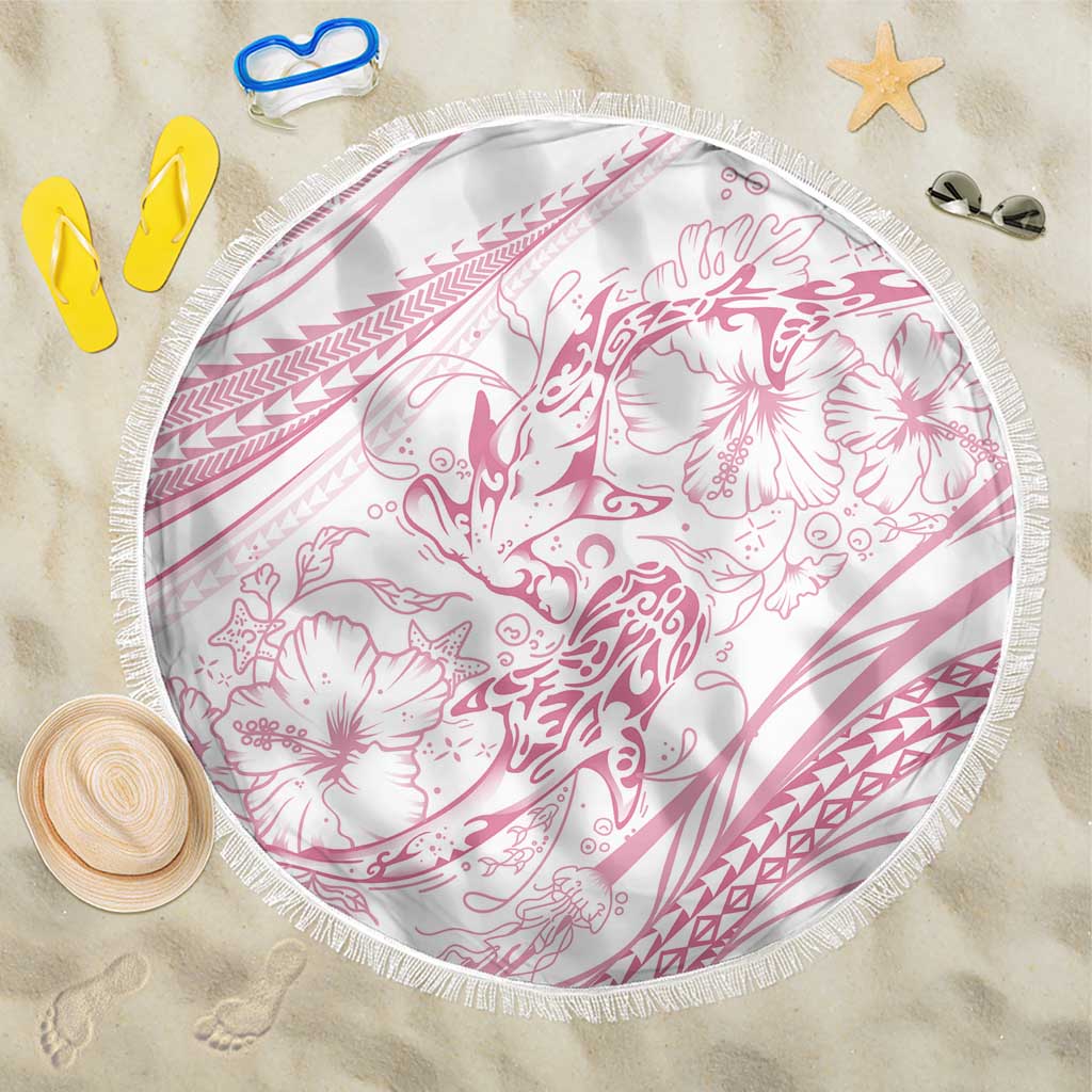 Sharks Couple Dreamy Polynesians Floral Sea Beach Blanket Pink - Polynesian Pride