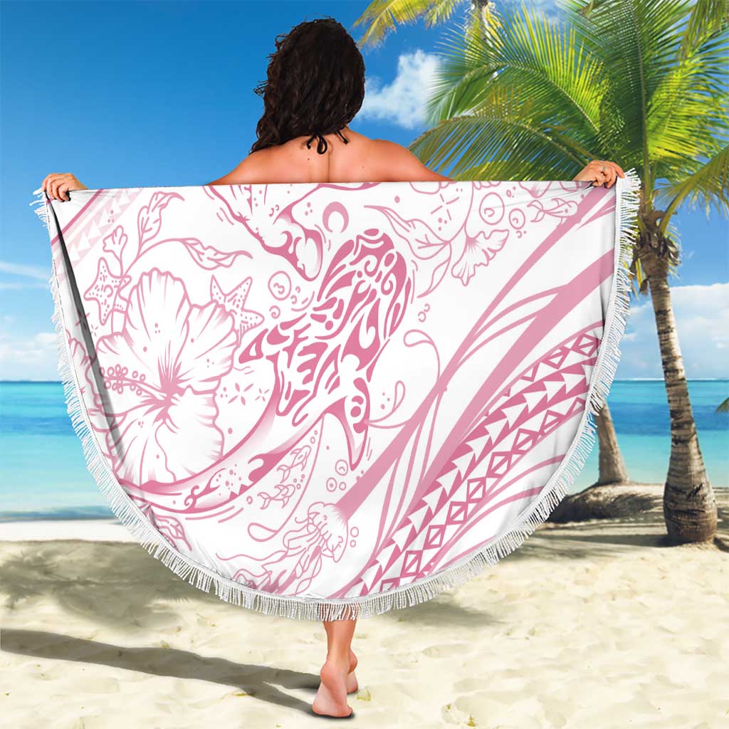 Sharks Couple Dreamy Polynesians Floral Sea Beach Blanket Pink - Polynesian Pride