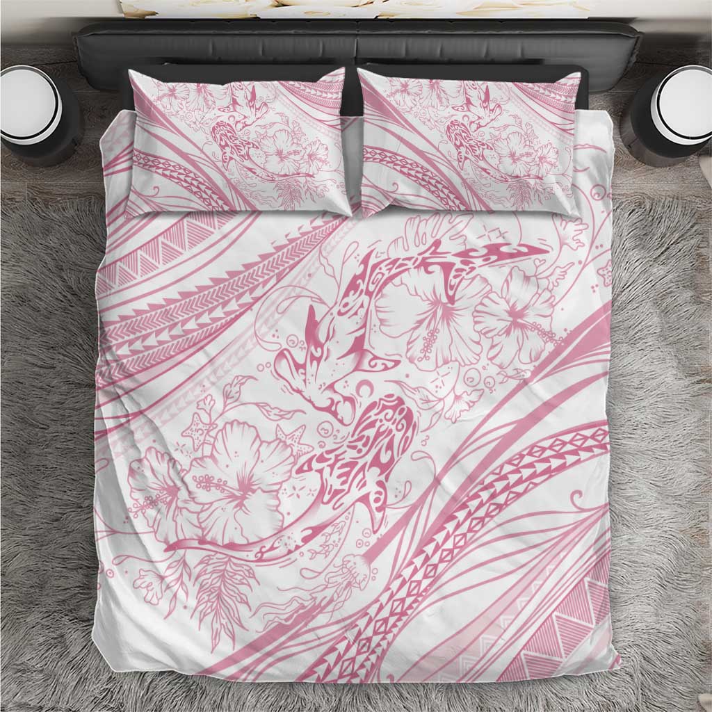 Sharks Couple Dreamy Polynesians Floral Sea Bedding Set Pink LT7 Pink - Polynesian Pride