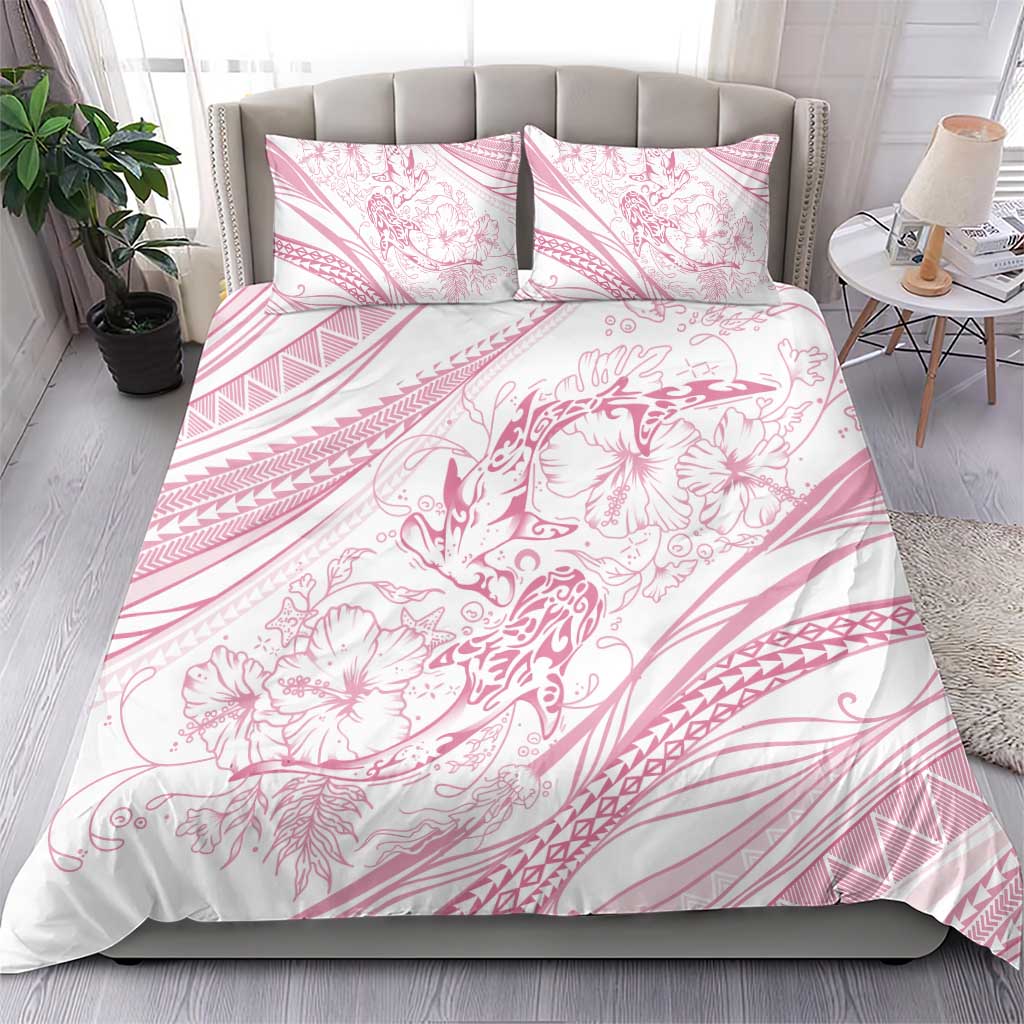 Sharks Couple Dreamy Polynesians Floral Sea Bedding Set Pink LT7 - Polynesian Pride