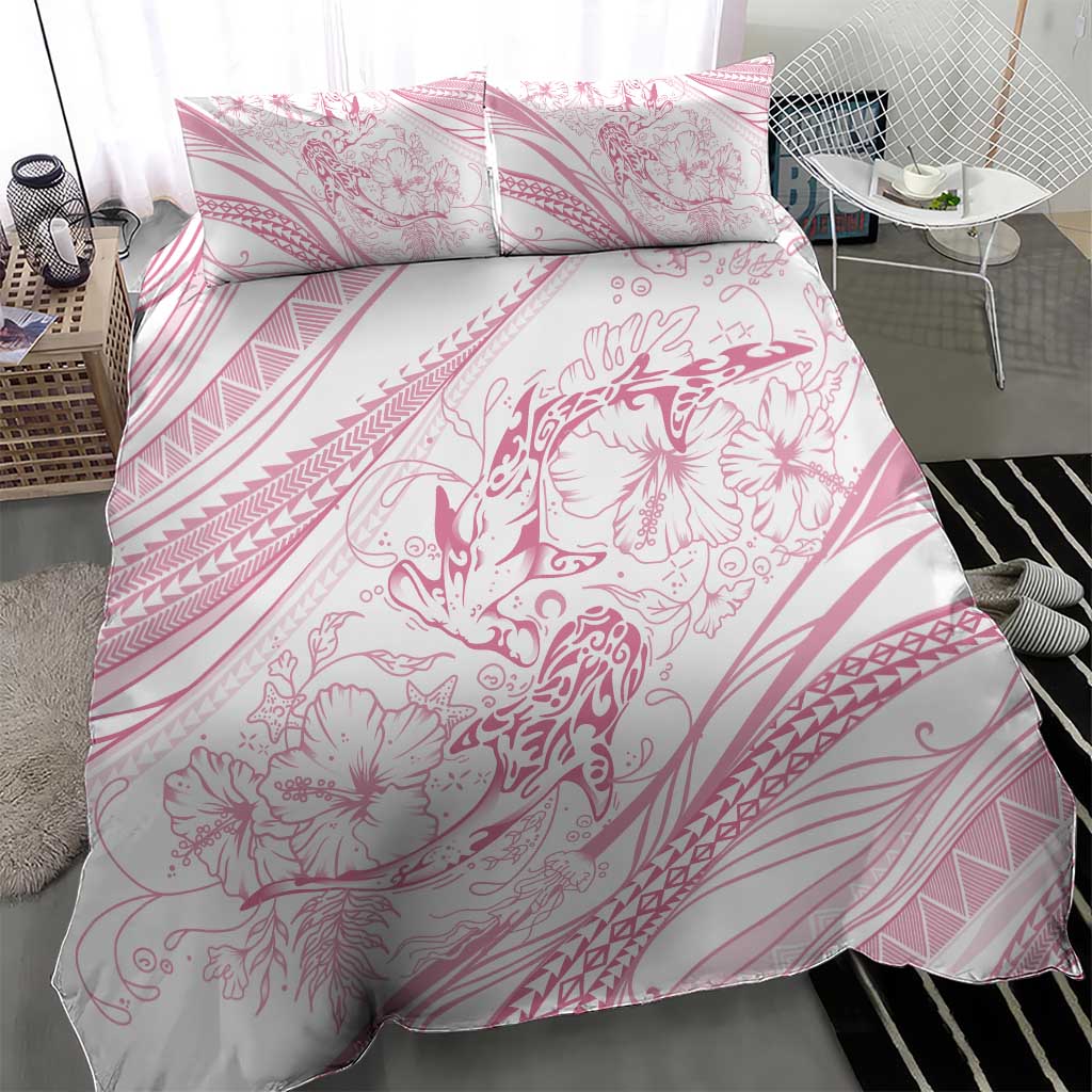 Sharks Couple Dreamy Polynesians Floral Sea Bedding Set Pink LT7 - Polynesian Pride
