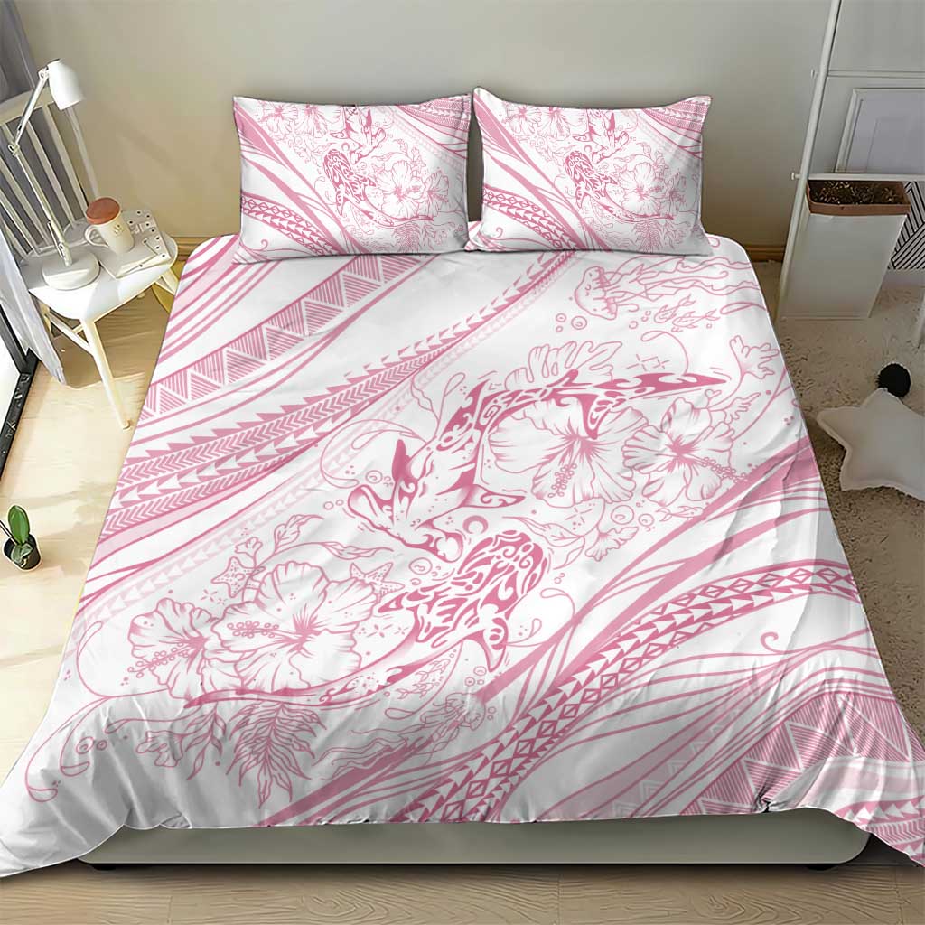 Sharks Couple Dreamy Polynesians Floral Sea Bedding Set Pink LT7 - Polynesian Pride