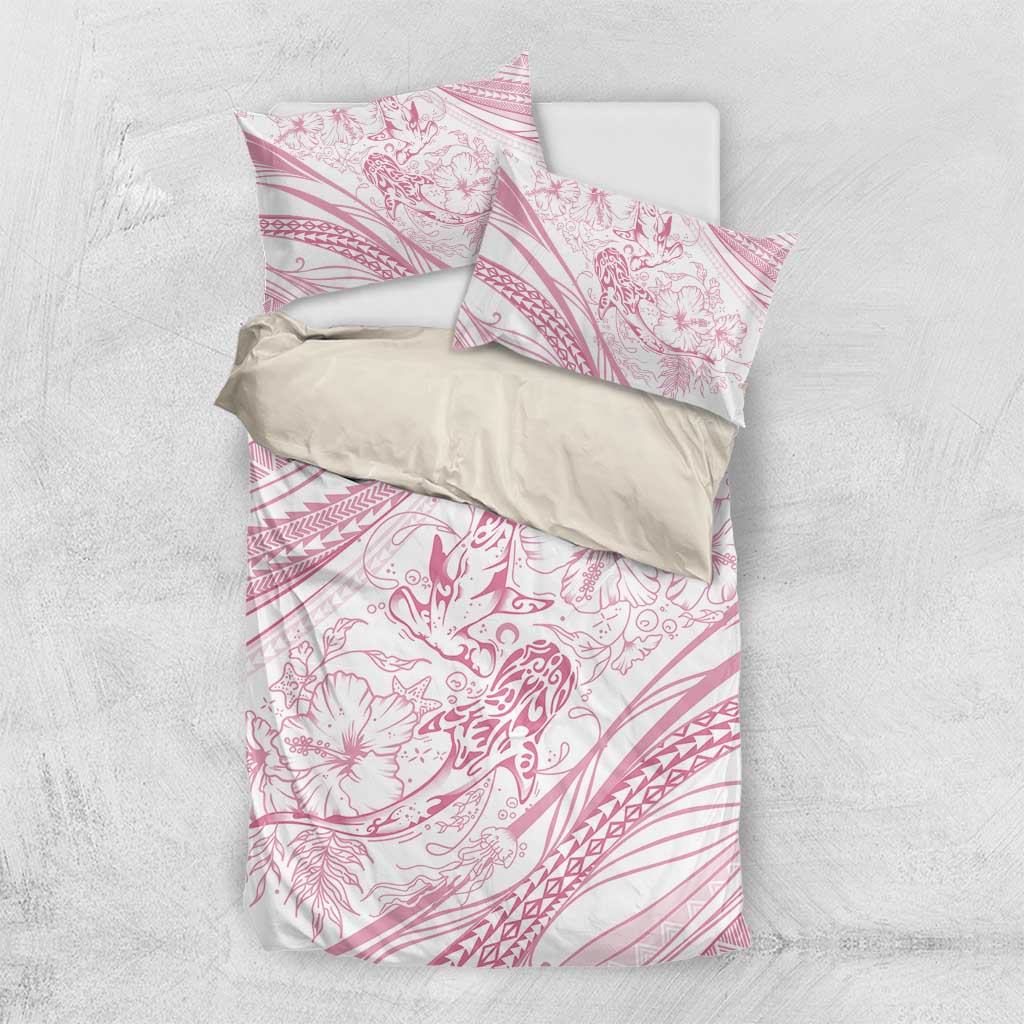 Sharks Couple Dreamy Polynesians Floral Sea Bedding Set Pink LT7 US Twin 172cm x 218cm Pink - Polynesian Pride
