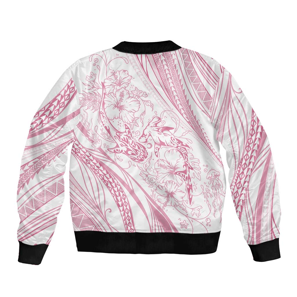 Sharks Couple Dreamy Polynesians Floral Sea Bomber Jacket Pink - Polynesian Pride