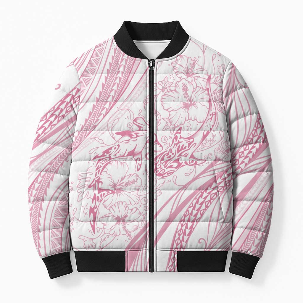 Sharks Couple Dreamy Polynesians Floral Sea Bomber Puffer Jacket Pink LT7 Unisex Pink - Polynesian Pride