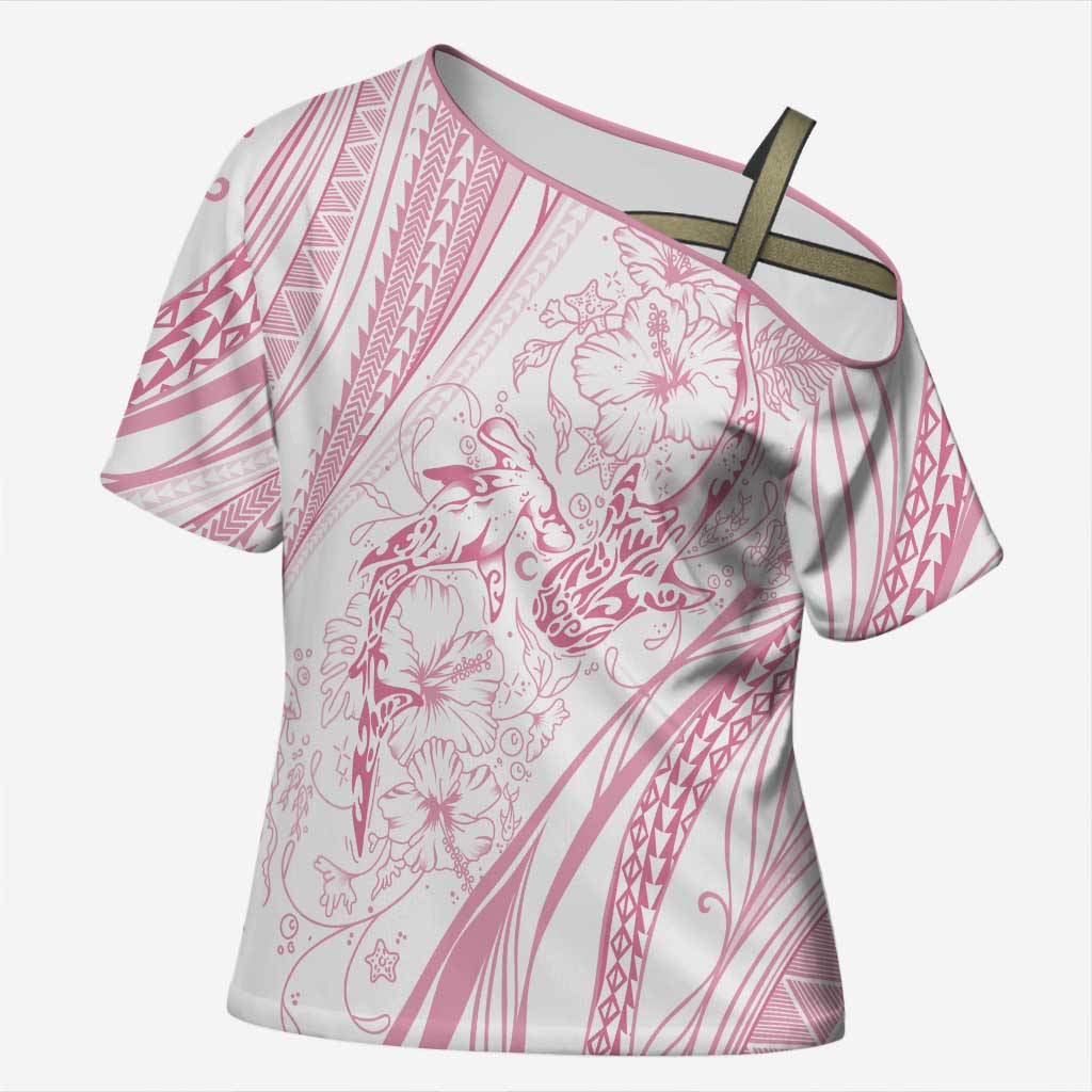 Sharks Couple Dreamy Polynesians Floral Sea Cross Shoulder Shirt Pink LT7 Female Pink - Polynesian Pride