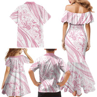 Sharks Couple Dreamy Polynesians Floral Sea Family Matching Mermaid Dress and Hawaiian Shirt Pink - Polynesian Pride