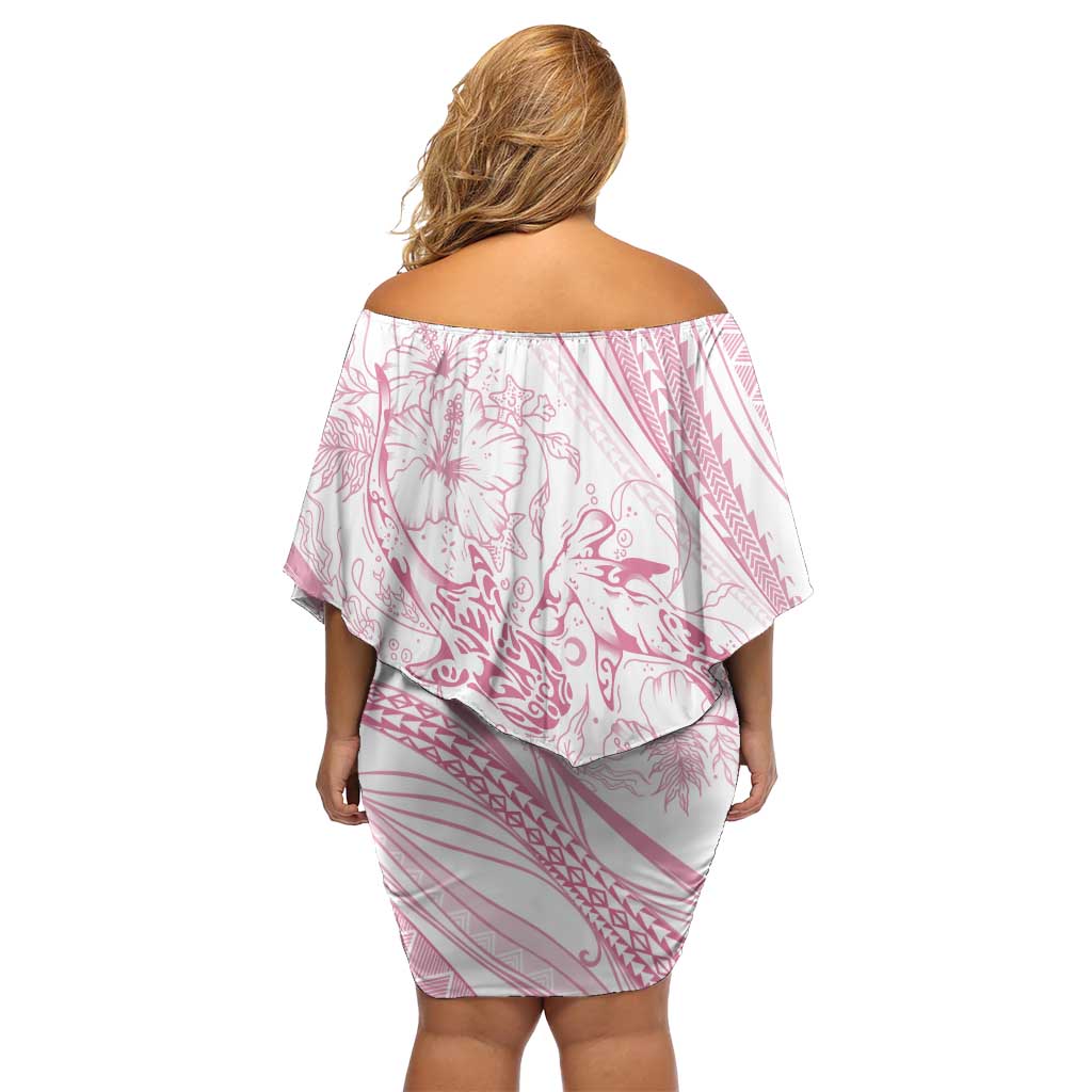 Sharks Couple Dreamy Polynesians Floral Sea Family Matching Off Shoulder Short Dress and Hawaiian Shirt Pink - Polynesian Pride