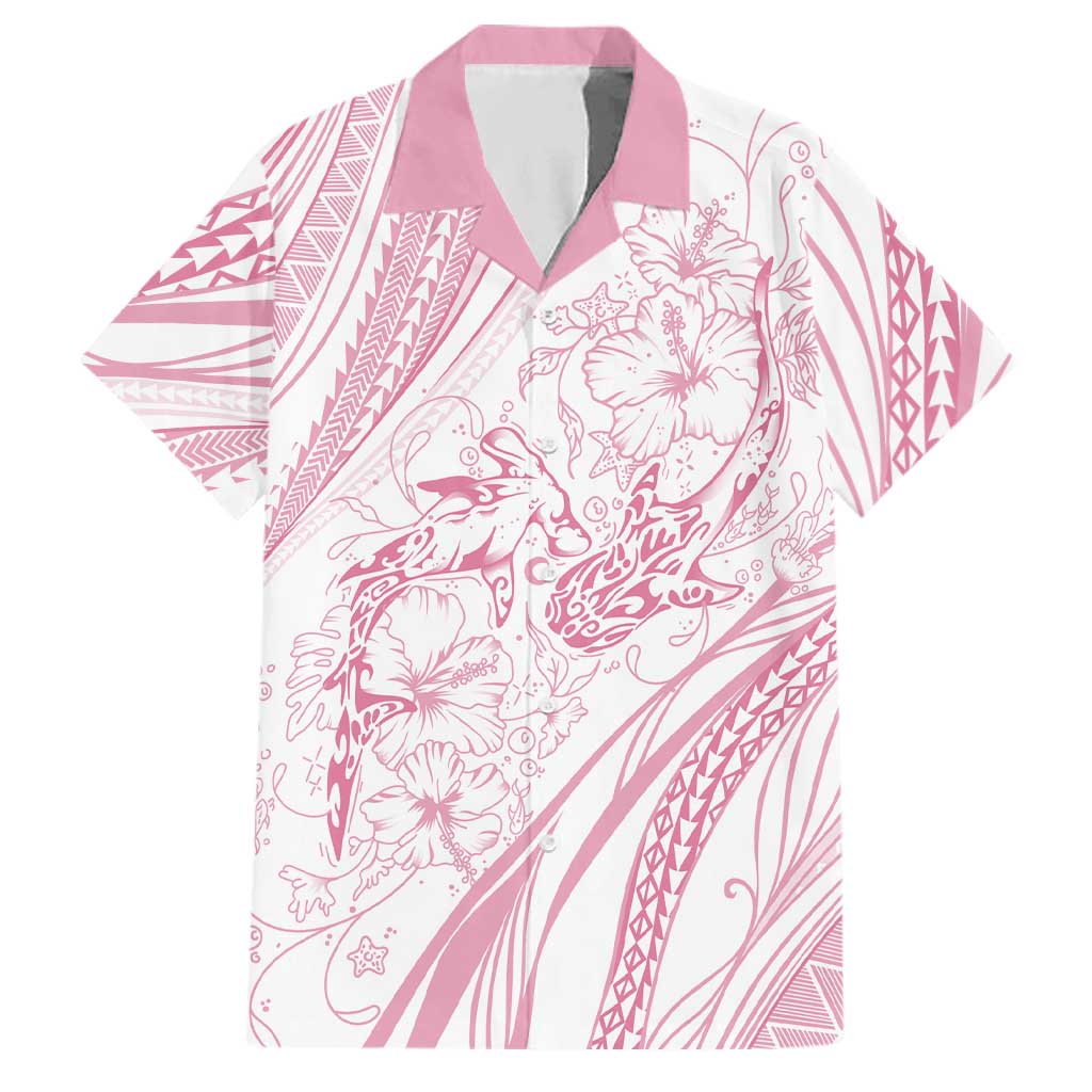 Sharks Couple Dreamy Polynesians Floral Sea Family Matching Puletasi and Hawaiian Shirt Pink LT7 Dad's Shirt - Short Sleeve Pink - Polynesian Pride