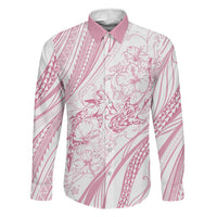 Sharks Couple Dreamy Polynesians Floral Sea Family Matching Puletasi and Hawaiian Shirt Pink LT7 Dad's Shirt - Long Sleeve Pink - Polynesian Pride