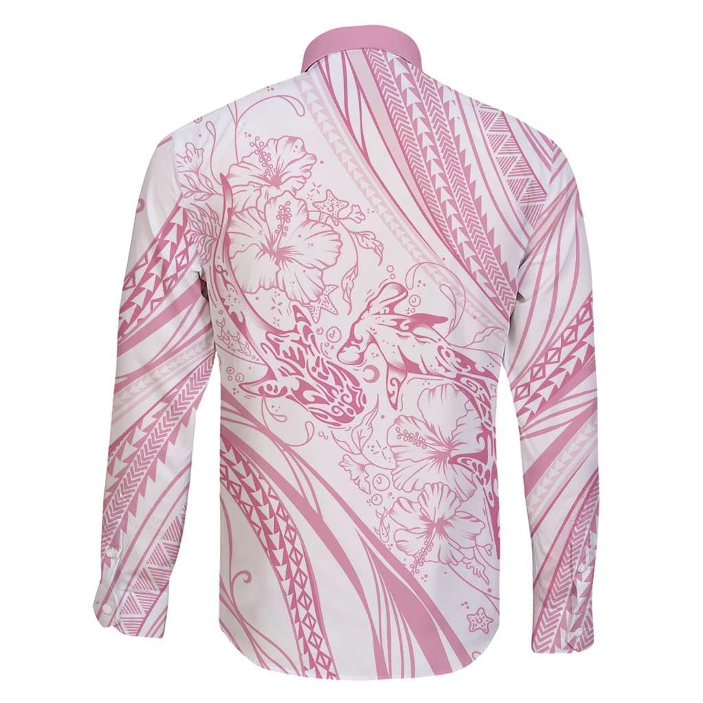 Sharks Couple Dreamy Polynesians Floral Sea Family Matching Short Sleeve Bodycon Dress and Hawaiian Shirt Pink - Polynesian Pride