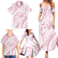 Sharks Couple Dreamy Polynesians Floral Sea Family Matching Summer Maxi Dress and Hawaiian Shirt Pink - Polynesian Pride
