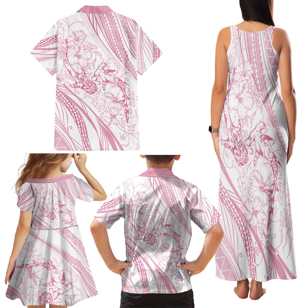 Sharks Couple Dreamy Polynesians Floral Sea Family Matching Tank Maxi Dress and Hawaiian Shirt Pink - Polynesian Pride