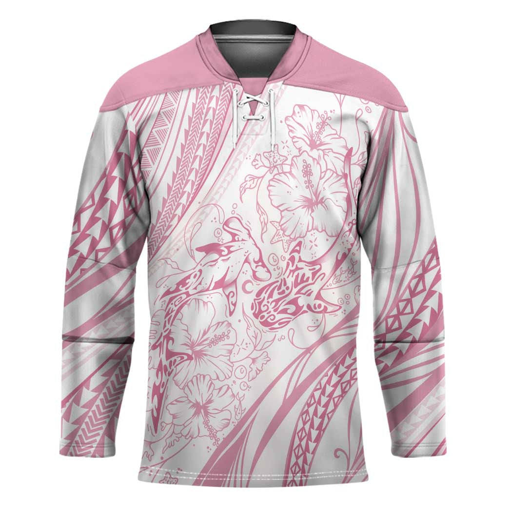 Sharks Couple Dreamy Polynesians Floral Sea Hockey Jersey Pink LT7 Unisex Pink - Polynesian Pride