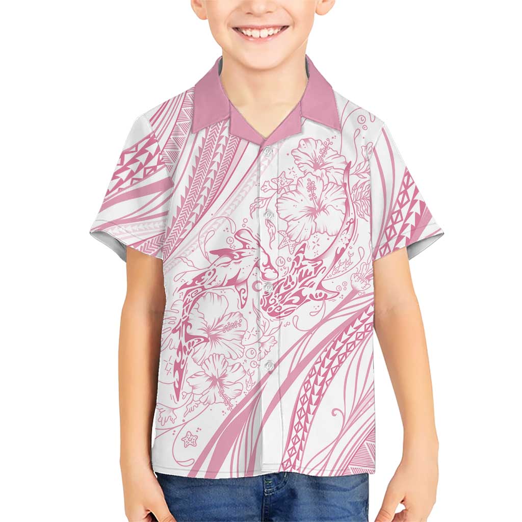 Sharks Couple Dreamy Polynesians Floral Sea Kid Hawaiian Shirt Pink LT7 Kid Pink - Polynesian Pride
