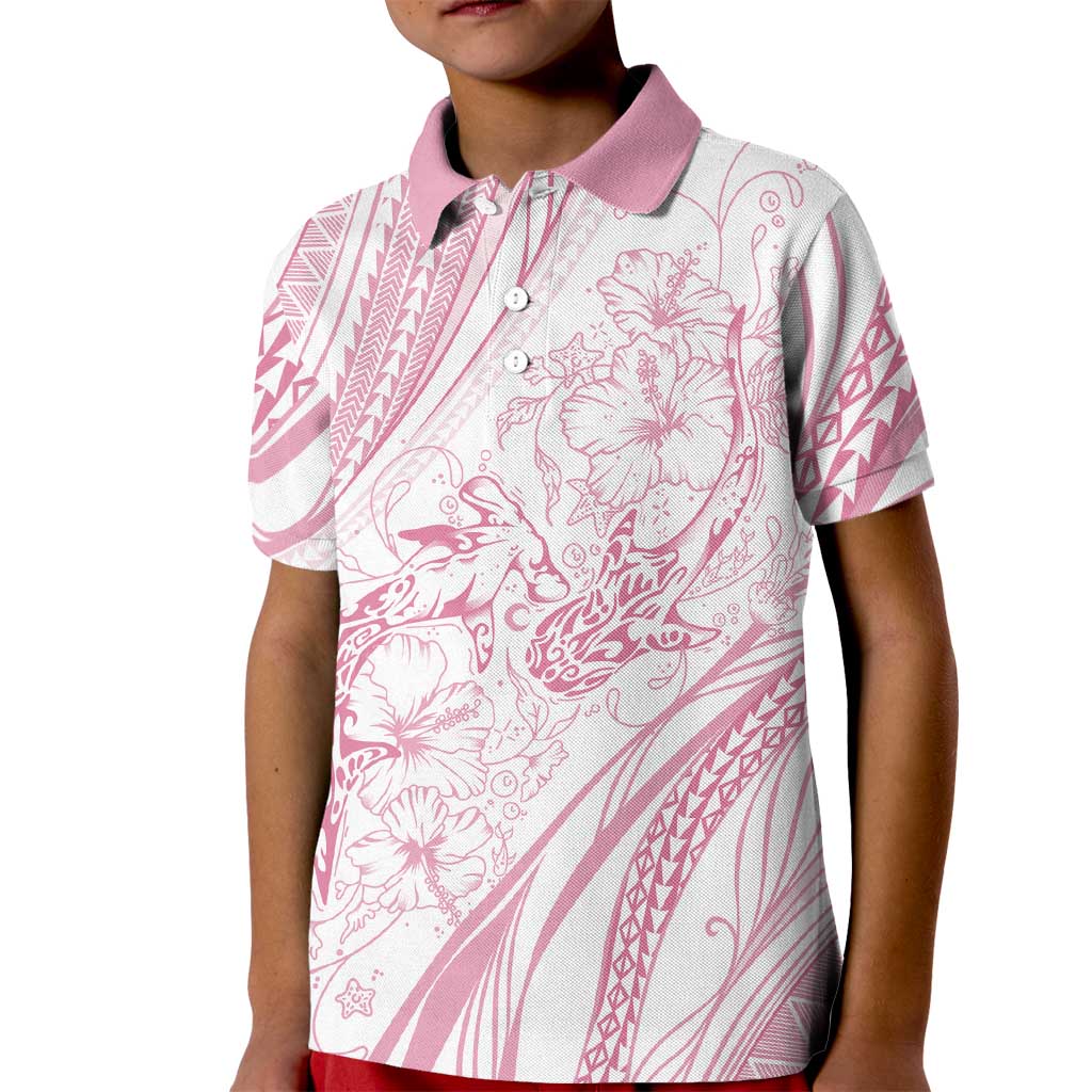 Sharks Couple Dreamy Polynesians Floral Sea Kid Polo Shirt Pink LT7 Kid Pink - Polynesian Pride