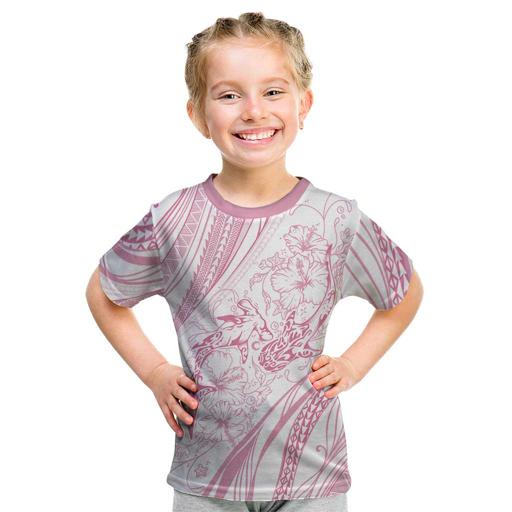 Sharks Couple Dreamy Polynesians Floral Sea Kid T Shirt Pink LT7 Pink - Polynesian Pride