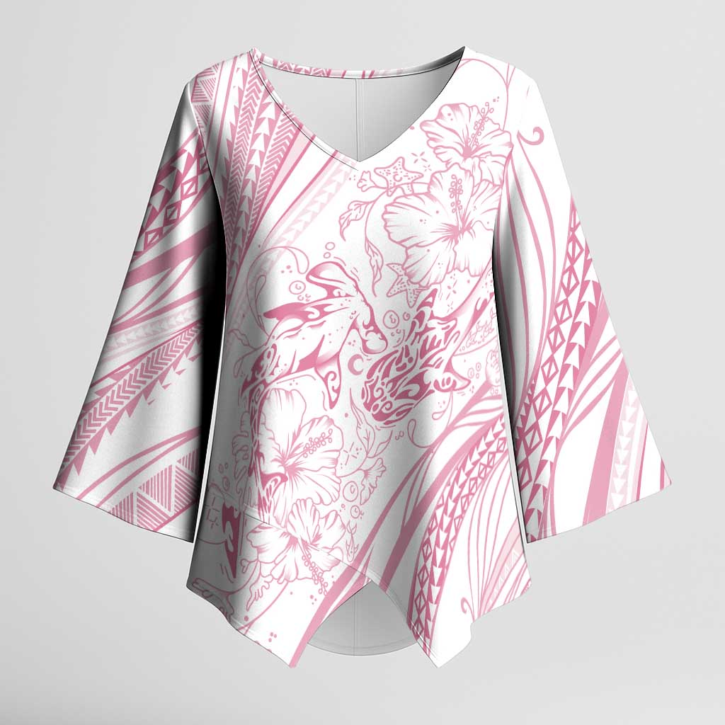 Sharks Couple Dreamy Polynesians Floral Sea Kimono Sleeve Blouse Pink - Polynesian Pride