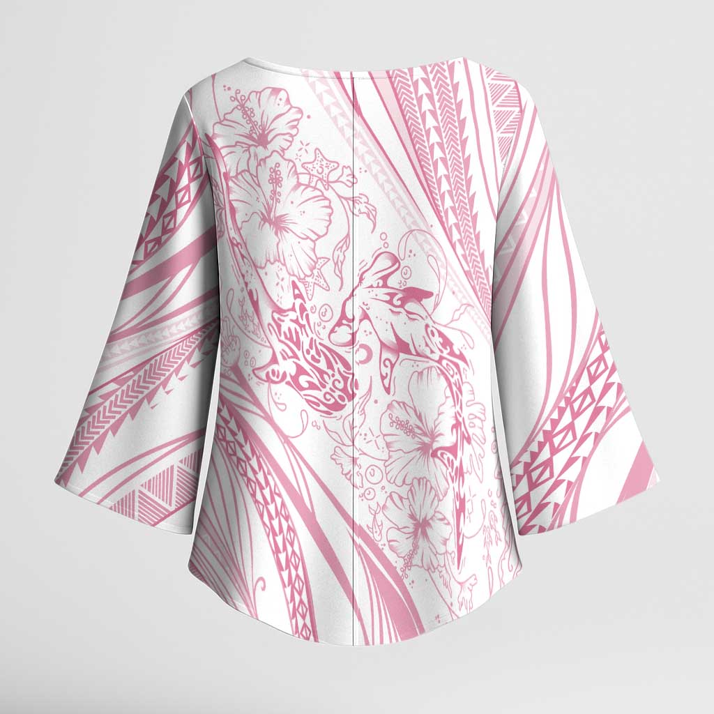 Sharks Couple Dreamy Polynesians Floral Sea Kimono Sleeve Blouse Pink - Polynesian Pride