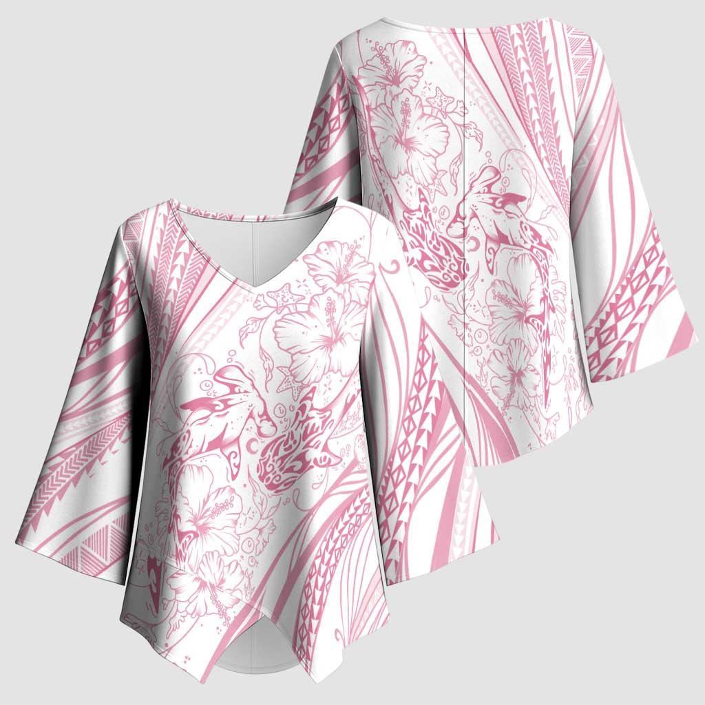 Sharks Couple Dreamy Polynesians Floral Sea Kimono Sleeve Blouse Pink - Polynesian Pride