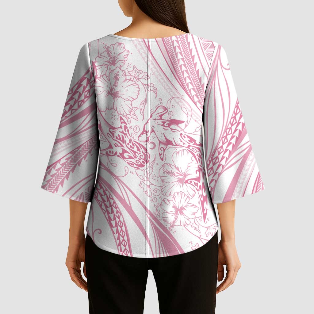 Sharks Couple Dreamy Polynesians Floral Sea Kimono Sleeve Blouse Pink - Polynesian Pride