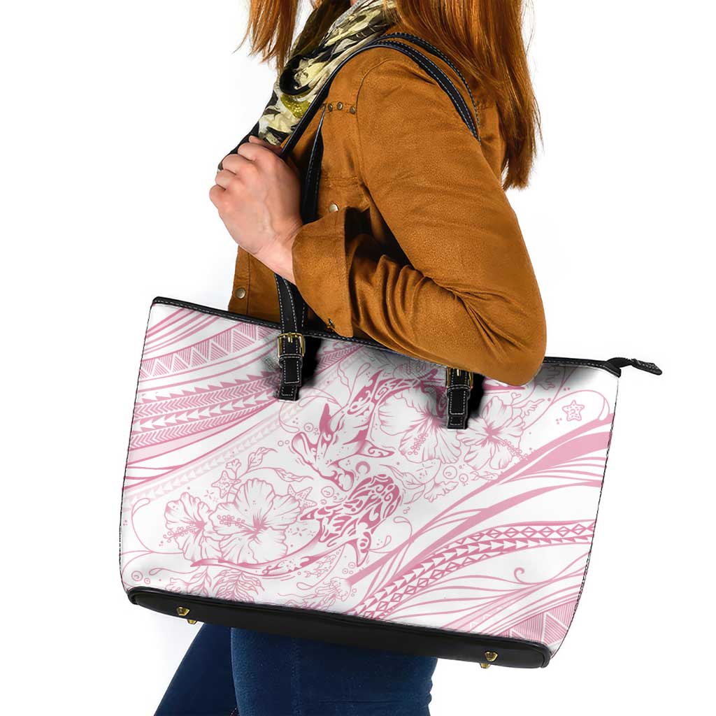 Sharks Couple Dreamy Polynesians Floral Sea Leather Tote Bag Pink LT7 Pink - Polynesian Pride