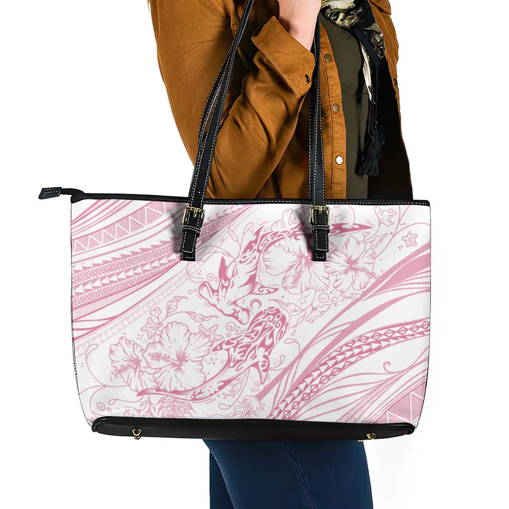 Sharks Couple Dreamy Polynesians Floral Sea Leather Tote Bag Pink LT7 - Polynesian Pride