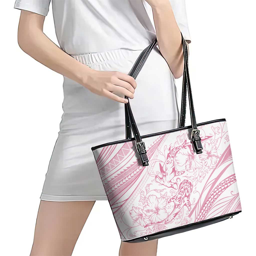 Sharks Couple Dreamy Polynesians Floral Sea Leather Tote Bag Pink LT7 - Polynesian Pride