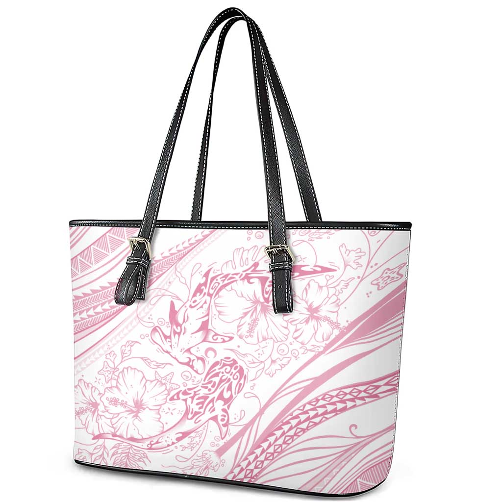 Sharks Couple Dreamy Polynesians Floral Sea Leather Tote Bag Pink LT7 - Polynesian Pride