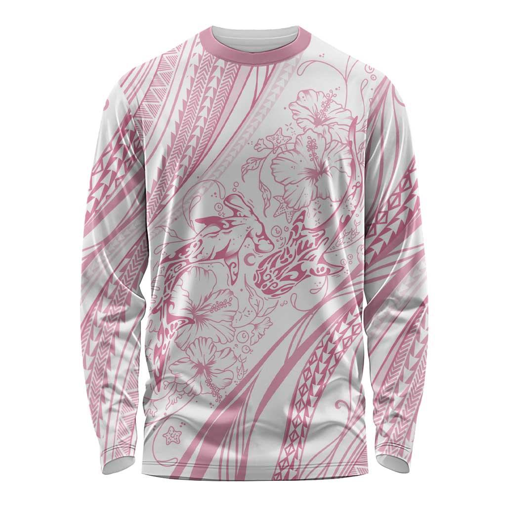 Sharks Couple Dreamy Polynesians Floral Sea Long Sleeve Shirt Pink LT7 Unisex Pink - Polynesian Pride