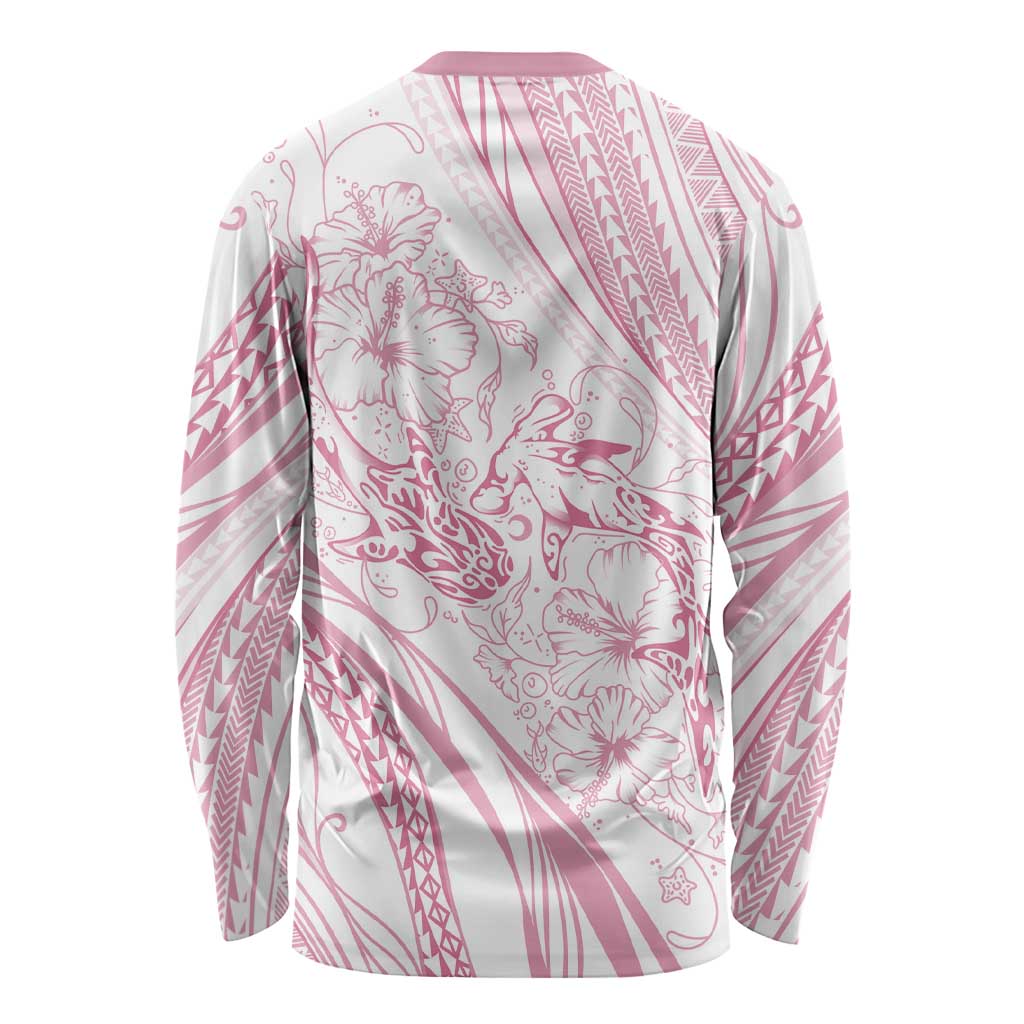 Sharks Couple Dreamy Polynesians Floral Sea Long Sleeve Shirt Pink LT7 - Polynesian Pride