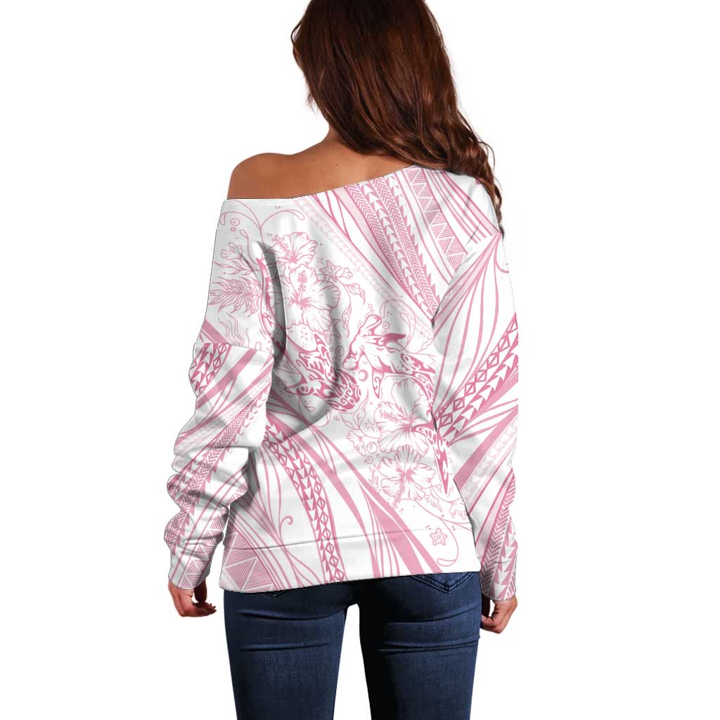 Sharks Couple Dreamy Polynesians Floral Sea Off Shoulder Sweater Pink - Polynesian Pride
