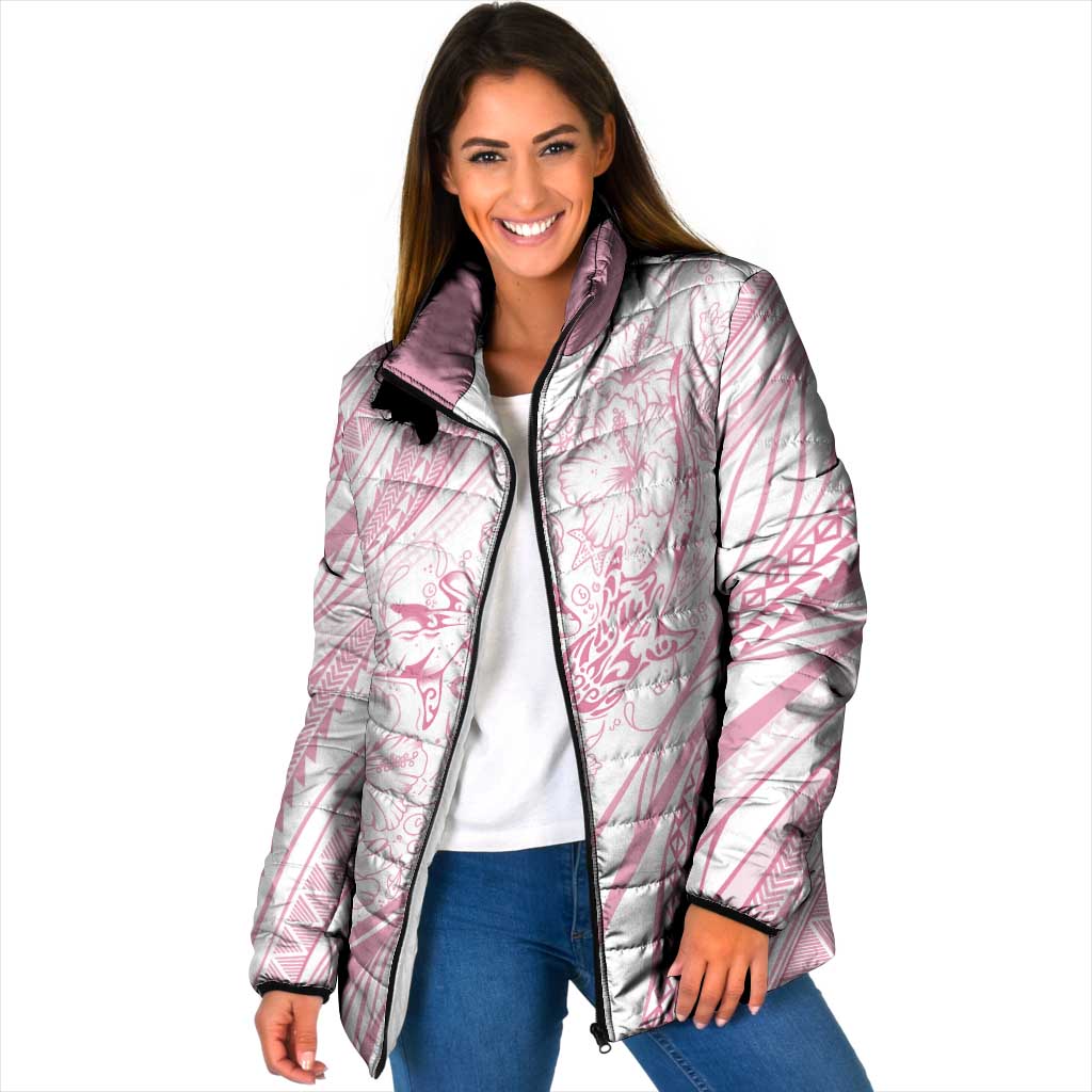 Sharks Couple Dreamy Polynesians Floral Sea Padded Jacket Pink LT7 Women Pink - Polynesian Pride